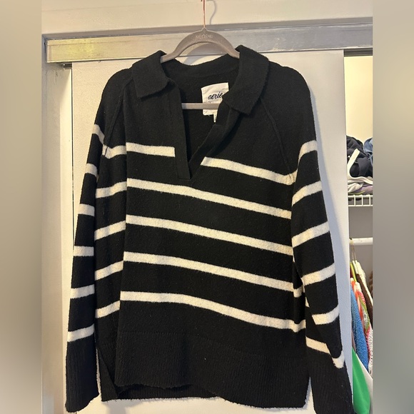 aerie Sweaters - Aerie V-Neck Black and White Striped Sweater